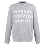 Louis Vuitton Gray Jagged White Letter Embroidery Crew Neck Loose Cotton Sweatshirt (Copy)
