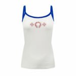 Chrome Heart Women White Blue Contrast Trim Sling Tank Top Horseshoe Cross Floral Letter Print