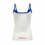 Chrome Heart Women White Blue Contrast Trim Sling Tank Top Horseshoe Cross Floral Letter Print - Image 2