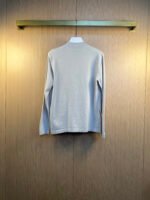 Louis Vuitton Light Gray Contrast Stitch Seam Half Turtleneck Slim Knit Long Sleeve Top - Image 2