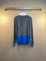 Louis Vuitton Grey Blue Color Block Fake Two-Piece Collar Knit Long Sleeve Polo Shirt - Image 2