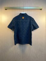 Louis Vuitton Dark Blue All Over Monogram Print Denim Short Sleeve Shirt With Chest Pocket - Image 2