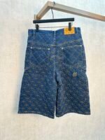 Louis Vuitton Women Denim Wide Leg Bermuda Shorts Full Golden Circle Stitch Embroidery Floral Decor - Image 2