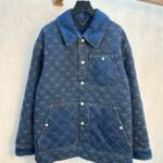 Louis Vuitton Quilted Denim Jacket All Over Golden Interlocking Circle Stitch Collared Cotton Lined Overshirt Coat