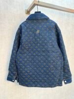 Louis Vuitton Quilted Denim Jacket All Over Golden Interlocking Circle Stitch Collared Cotton Lined Overshirt Coat - Image 2