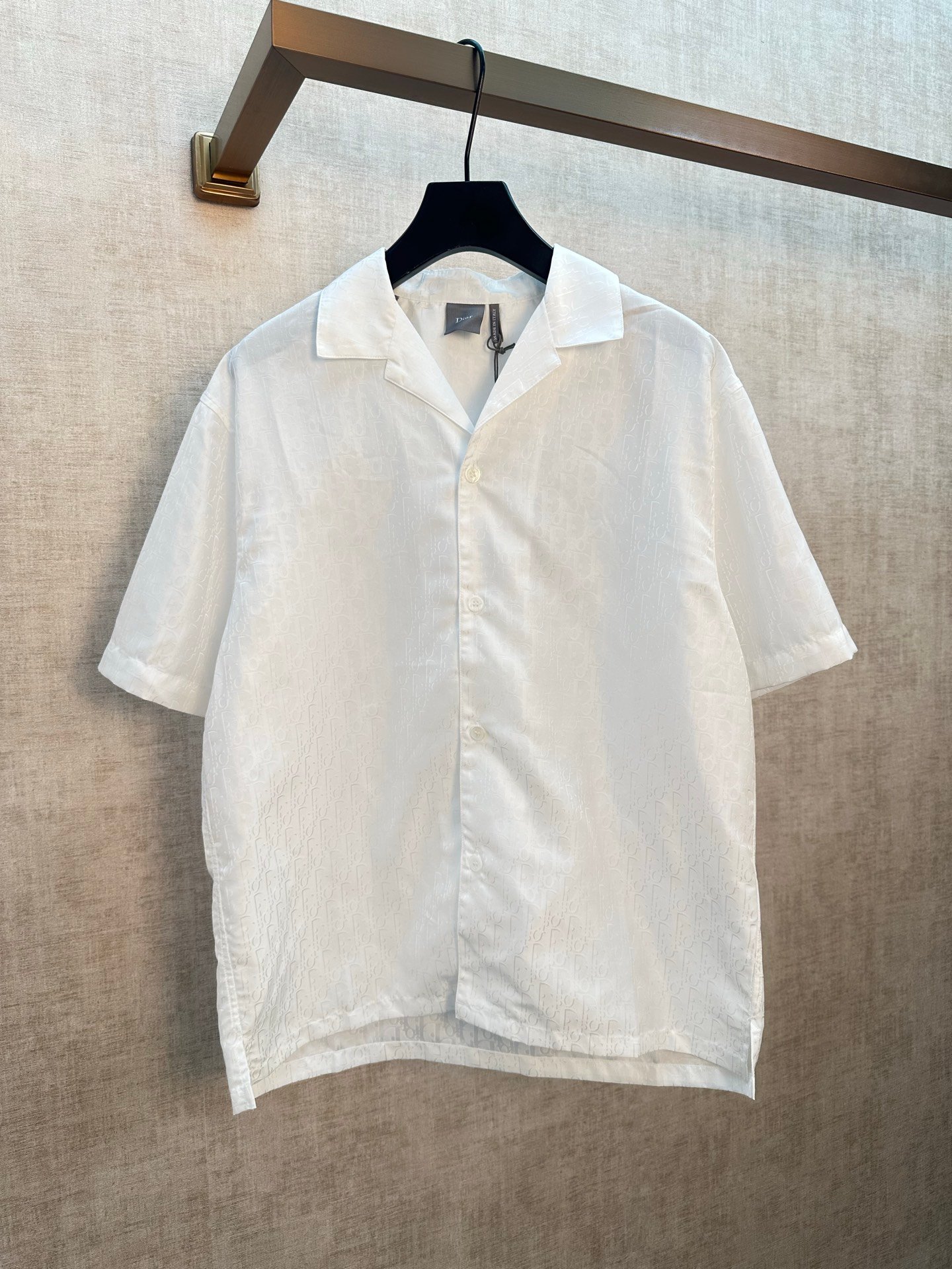 26070805-Dior-Shirts-01 Dior All Over Subtle Embossed Pattern Camp Collar Short Sleeve Shirt Loose Casual Vacation Blouse - Image 1