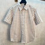 Loewe Plaid Point Collar Short Sleeve Button Down Casual Shirt With Chest Pocket
