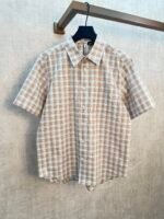 Loewe Plaid Point Collar Short Sleeve Button Down Casual Shirt With Chest Pocket