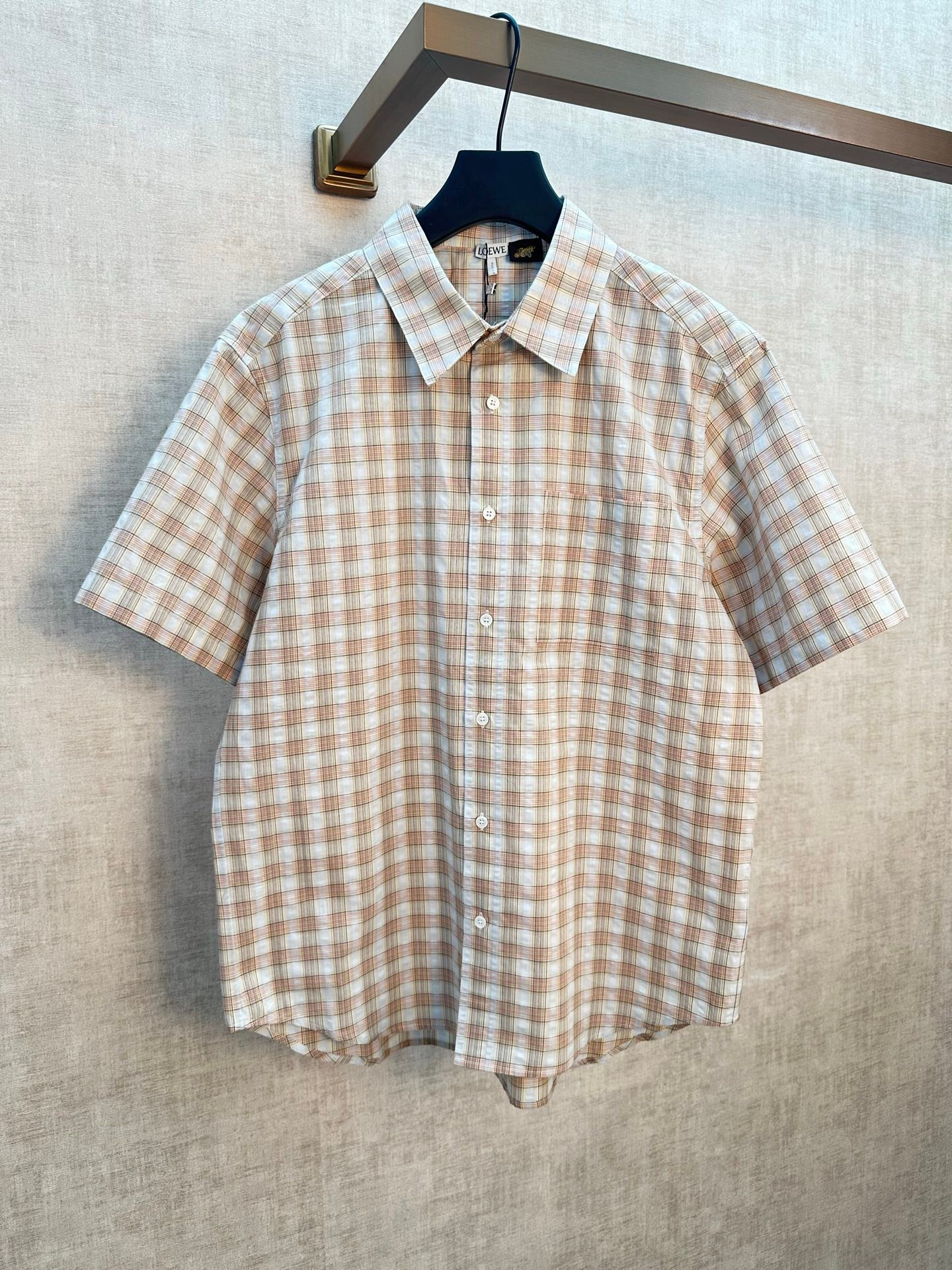 26070809-Loewe-Shirts-01 Loewe Plaid Point Collar Short Sleeve Button Down Casual Shirt With Chest Pocket - Image 1