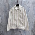 Fendi Vertical Stripe Lapel Denim Style Jacket Button Front Oversized Outerwear