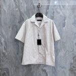 Louis Vuitton Thin Vertical Stripe Hidden Print Camp Collar Short Sleeve Button Shirt