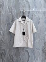 Louis Vuitton Thin Vertical Stripe Hidden Print Camp Collar Short Sleeve Button Shirt