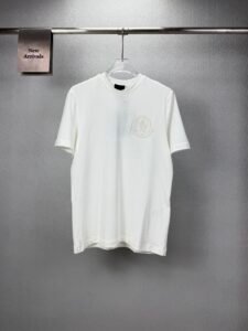 Moncler Solid White Crew Neck Tone On Tone Embroidery Logo Short Sleeve T-Shirt