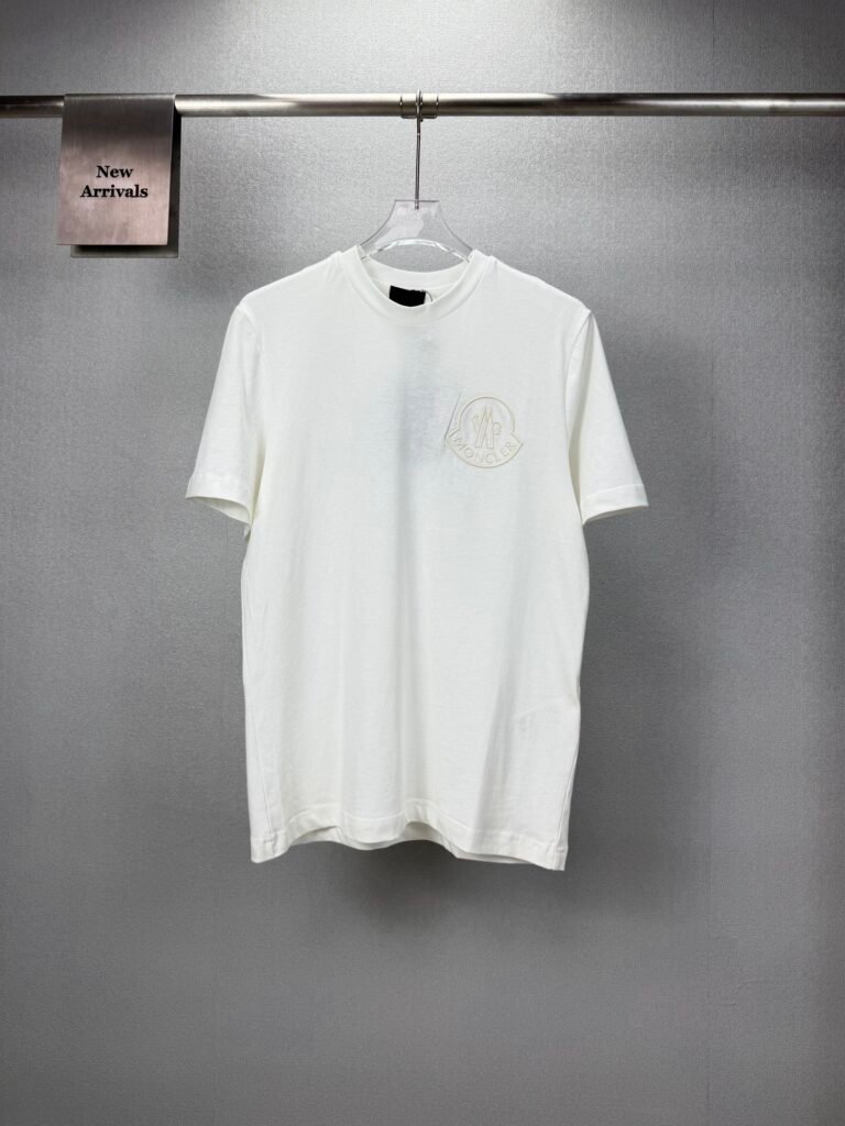 Moncler Solid White Crew Neck Tone On Tone Embroidery Logo Short Sleeve T-Shirt