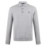 Ralph Lauren  Grey Fine Knit Long Sleeve Polo Sweater Small Horse Embroidery On Chest