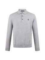 Ralph Lauren  Grey Fine Knit Long Sleeve Polo Sweater Small Horse Embroidery On Chest