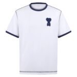Chrome Hearts White Contrast Navy Ringer T‑Shirt 3D Crochet Heart‑Shape Embroidery Short Sleeve Top