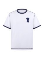 Chrome Hearts White Contrast Navy Ringer T‑Shirt 3D Crochet Heart‑Shape Embroidery Short Sleeve Top