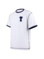Chrome Hearts White Contrast Navy Ringer T‑Shirt 3D Crochet Heart‑Shape Embroidery Short Sleeve Top - Image 3
