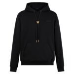 Versace Black Pullover Hoodie Metal Ornament Drawstring Embossed Letter Casual Sweatshirt