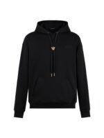 Versace Black Pullover Hoodie Metal Ornament Drawstring Embossed Letter Casual Sweatshirt