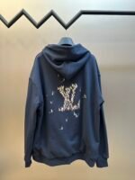 Louis Vuitton Navy Blue Pullover Hoodie Sailboat Embroidery And Handwritten Letter Graphic Sweatshirt - Image 2
