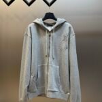 Louis Vuitton Grey Zip‑Up Hoodie Distressed Stitch Star Symbol Embroidery Jacket