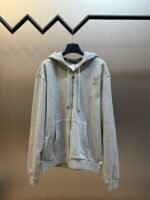 Louis Vuitton Grey Zip‑Up Hoodie Distressed Stitch Star Symbol Embroidery Jacket