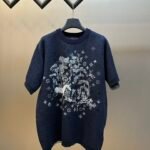 Louis Vuitton Navy Blue Knit Short‑Sleeve T‑Shirt Forest Horse Scene Graphic With All‑Over Symbol Prints
