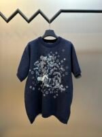 Louis Vuitton Navy Blue Knit Short‑Sleeve T‑Shirt Forest Horse Scene Graphic With All‑Over Symbol Prints