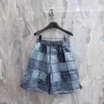 Louis Vuitton Washed Denim‑Tone Checkered Shorts All‑Over Faded Symbol Print Elastic Waist Short Pants