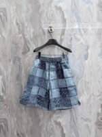Louis Vuitton Washed Denim‑Tone Checkered Shorts All‑Over Faded Symbol Print Elastic Waist Short Pants