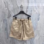 Louis Vuitton Khaki Grid Fabric Embossed Symbol Shorts Adjustable Buckle Belt Casual Vacation Short Pants