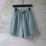Balenciaga Washed Blue Distressed Frayed Hem Sweat Shorts Embossed Letter Casual Short Pants