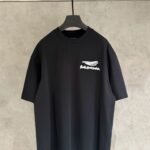Balenciaga Solid Black Oversized Crew‑Neck T‑Shirt Graffiti‑Style White Front Print Short Sleeve Top
