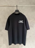 Balenciaga Solid Black Oversized Crew‑Neck T‑Shirt Graffiti‑Style White Front Print Short Sleeve Top