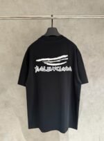 Balenciaga Solid Black Oversized Crew‑Neck T‑Shirt Graffiti‑Style White Front Print Short Sleeve Top - Image 2