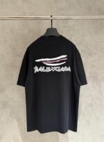 Balenciaga Solid Black Oversized Crew‑Neck T‑Shirt Graffiti‑Style White Front Print Short Sleeve Top - Image 3