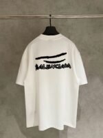 Balenciaga White Oversized Crew‑Neck T‑Shirt Graffiti‑Style White Front Print Short Sleeve Top - Image 2