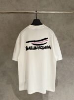 Balenciaga White Oversized Crew‑Neck T‑Shirt Graffiti‑Style White Front Print Short Sleeve Top - Image 3