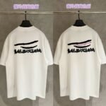 Balenciaga White Oversized Crew‑Neck T‑Shirt Graffiti‑Style White Front Print Short Sleeve Top - Image 4