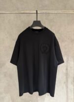 Chrome Hearts Black Oversized Short‑Sleeve T‑Shirt Distressed Raw‑Edge Tone‑In‑Circle Embroidery Tee