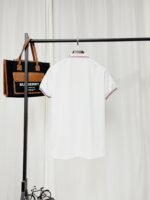 Lacoste White Short‑Sleeve Polo Shirt Striped Collar And Cuff Small Embroidery Logo Business Casual Tee - Image 2