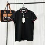 Lacoste Black Short‑Sleeve Polo Shirt Striped Collar And Cuff Small Embroidery Logo Business Casual Tee