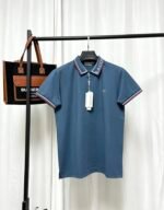 Lacoste Navy Short‑Sleeve Polo Shirt Striped Collar And Cuff Small Embroidery Logo Business Casual Tee