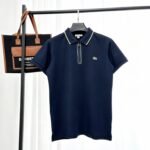 Lacoste Navy‑Blue Half‑Zip Short‑Sleeve Polo Shirt Contrast‑Color Trim Small Embroidered Logo Business Casual Top
