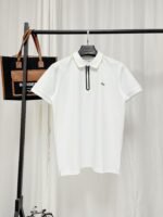 Lacoste White Half‑Zip Short‑Sleeve Polo Shirt Contrast‑Color Trim Small Embroidered Logo Business Casual Top