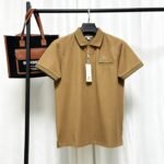 Lacoste Caramel‑Brown Short‑Sleeve Polo Shirt Green Contrast‑Trim Chest Pocket Small Embroidered Logo Top