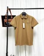 Lacoste Caramel‑Brown Short‑Sleeve Polo Shirt Green Contrast‑Trim Chest Pocket Small Embroidered Logo Top