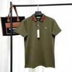 Lacoste Army Green Short‑Sleeve Polo Shirt Green Contrast‑Trim Chest Pocket Small Embroidered Logo Top